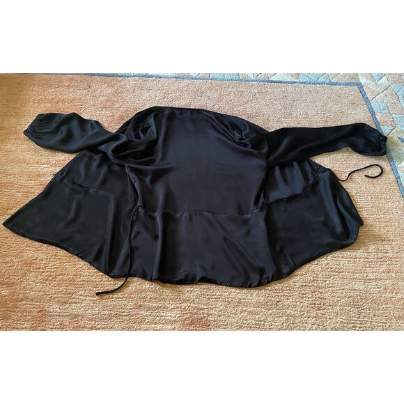 Zara Woman Black Wrap Blouse Satin Look Long Sleeve Tie Waist Top Size S Turkey - Picture 5 of 5
